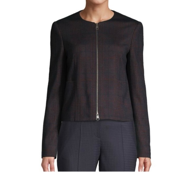 Hugo Boss NEW Javidar Bicolor Check Jersey Interlock Lady Jacket Size 14 - Picture 1 of 5